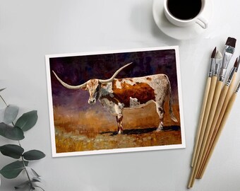 IMPRESIÓN ARTÍSTICA - "Canyon Springs Longhorn" - Impresión artística al óleo de Texas Longhorn