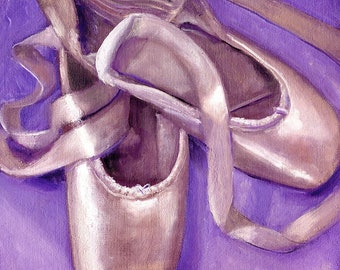 Pintura original - "Zapatillas de ballet" - Bodegón de zapatillas de ballet rosas. Pintura al óleo.