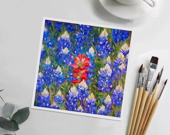 ART PRINT -"Among Friends" - Texas Bluebonnet Oil Painting Art Print