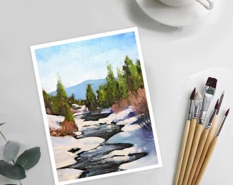 IMPRESIÓN ARTÍSTICA - "Invierno en el Río Azul" - Pintura al óleo de paisaje invernal de Colorado