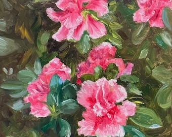 Pintura original - "Otoño Encore" - Óleo de azalea rosa