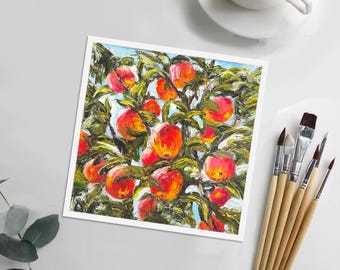 LÁMINA ARTÍSTICA - "Cosecha Abundante" - Pintura al óleo de un manzano