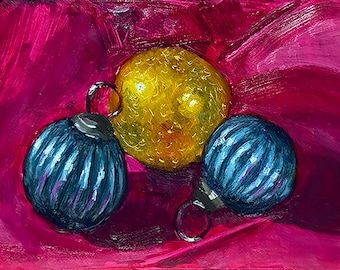 Pintura original - "Adornos navideños" - Bodegón navideño al óleo