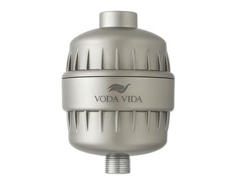 Voda Vida 15-Stage Shower Filter - Hard Water, Chlorine, Heavy Metal Removal (Brushed Nickel Finish)
