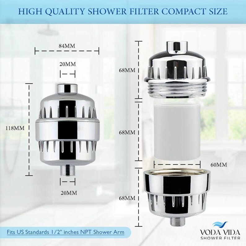 Upgrade with Voda Vida Shower Filter Replacement Cartridge - High-quality, compact size, universally compatible with standard shower filter balls of similar size and shape. Elevate your shower experience