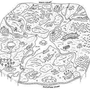 Carte PDF téléchargeable du RPG fantastique de Feywild - dessinée à la main et numérisée