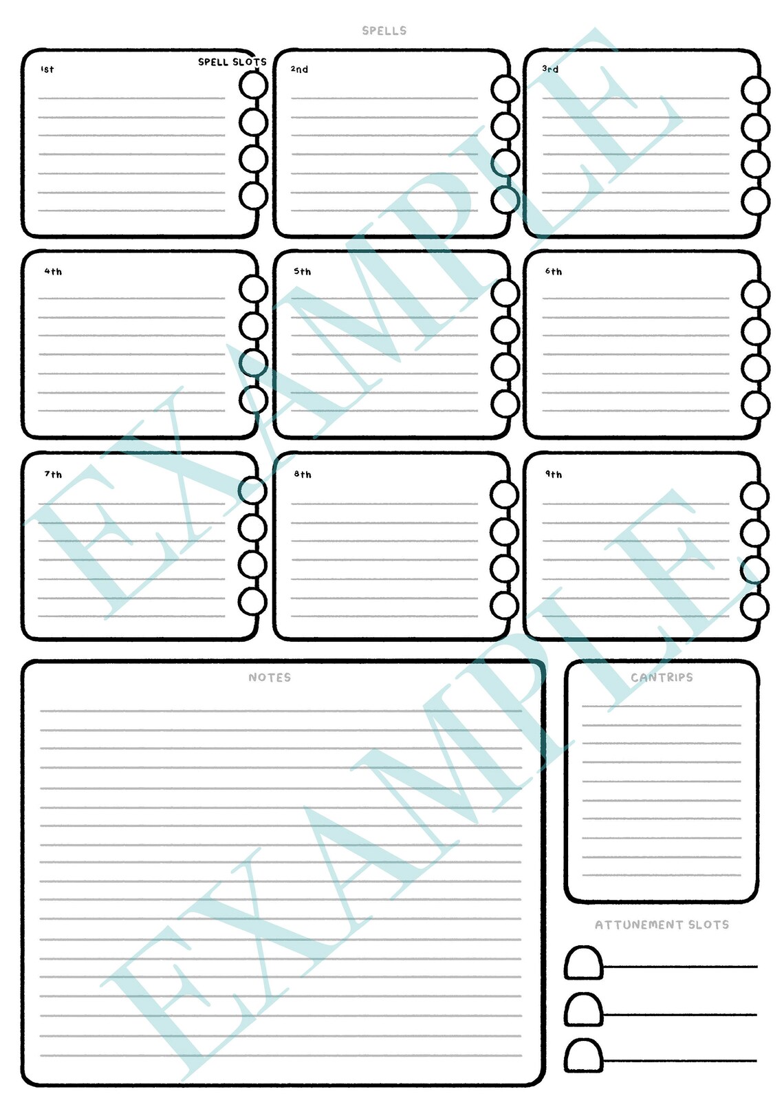 Dnd Character Sheet for 5th Edition Dungeons and Dragons, Printable and