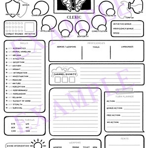 Dnd Cleric Character Sheet for 5th Edition Dungeons and Dragons ...