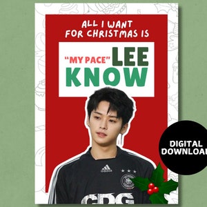 Druckbare Lee Minho Lee weiß, streunen Kinder Frohe Weihnachtskarte - Sofortiger digitaler Download, A6 K-Pop SKZ Weihnachtskarte Lustig Mein Tempo
