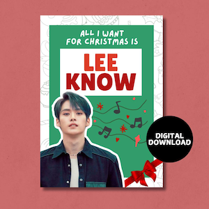 Druckbare Lee weiß Stray Kids Frohe Weihnachtskarte - Sofortiger digitaler Download, A6 K-Pop SKZ Weihnachtskarte Lustig