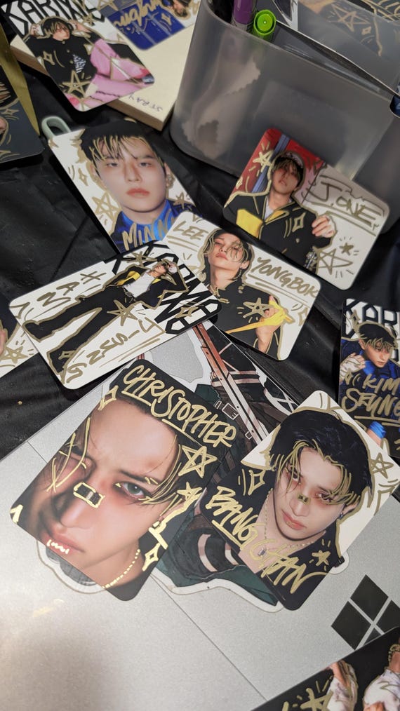 Stray Kids KARMA Gold Custom Doodle Lomo Photo Cards | Hand