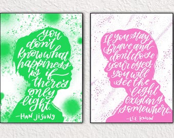 Han x Lee Know MINSUNG Stray Kids Ship Kpop Citat Illustration Konst Poster Gåva [Set med 2 TRYCK]