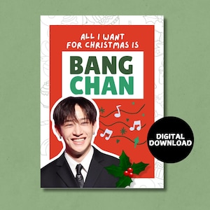 Druckbare Bang Chan Stray Kids Merry Christmas Karte - Sofortiger digitaler Download, A6 K-Pop SKZ Weihnachtskarte Lustig
