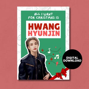 Druckbare Hyunjin Stray Kids Frohe Weihnachtskarte - Sofortiger digitaler Download, A6 K-Pop SKZ Weihnachtskarte Lustige Hwang Hyunjin