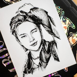 Stray Kids - SKZ Hwang Hyunjin [8.5x11" PRINT] Jiniret Visual Art Kpop Pencil Sketch Graphite Drawing Gift
