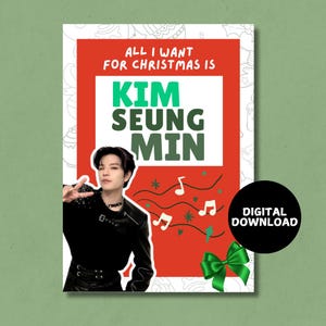 Afdrukbare Seungmin Stray Kids Merry Christmas Card - Instant Digitale Download, A6 K-Pop SKZ kerstkaart grappig