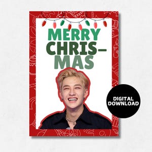 Druckbare Chris Bang Chan Stray Kids Merry Christmas Karte - Sofortiger digitaler Download, A6 K-Pop SKZ Weihnachtskarte Lustig