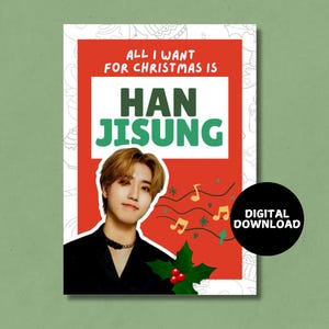 Cartão de Feliz Natal para crianças HAN Jisung Stray para impressão - Download digital instantâneo, Cartão de Natal engraçado A6 K-Pop SKZ