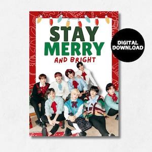 Tarjeta navideña imprimible de STAY Stray Kids - Descarga digital instantánea, tamaño A6, K-Pop SKZ, divertida tarjeta navideña