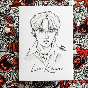 Lee Know from Stray Kids Mini Print Poster SKZ Lee Minho Drawing Portrait Sketch Cool Kpop Idol