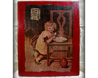 Arte vintage, cuadro antiguo, foto antigua, pintura vintage, arte de pared vintage, foto clásica, arte de madera, foto antigua de Kelloggs