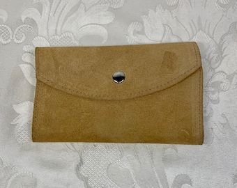 Monedero bronceado, billetera de cuero vintage, billetera triple, billetera Checkbook, billetera Triple fold, cartera de cuero para mujer