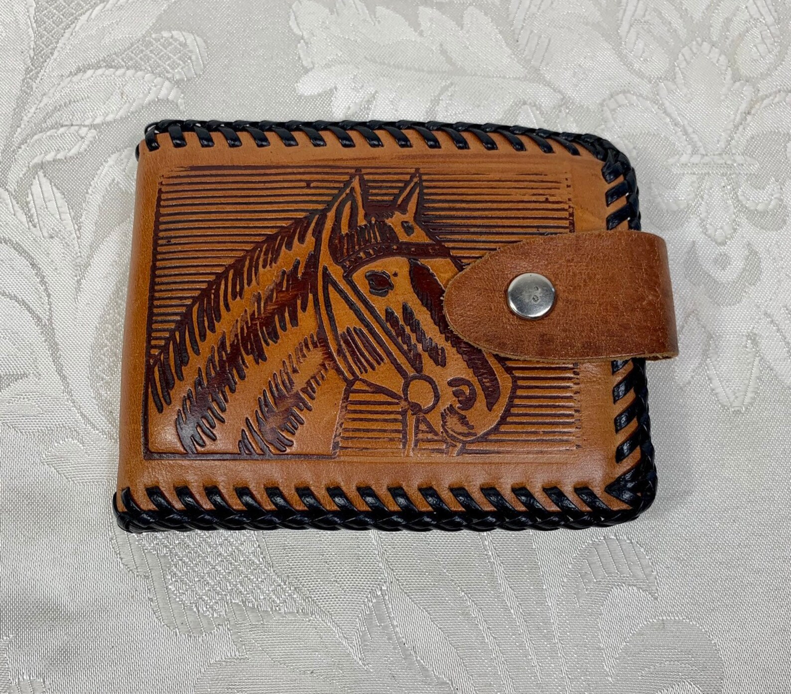 Brown handtooled leather wallet Horse leather wallet Etsy