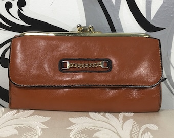 Cartera billetera de cuero Vintage, plegable monedero, billetera chequera, monedero, carpeta de cuero de las mujeres de Brown