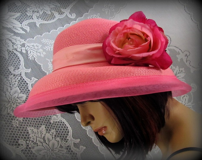 Pink Hat, Women's Fancy Hat, Stylish Hat, Floral Hat, Pink Rose, Women's Dress Hat, Easter Hat