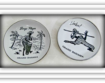 Platos coleccionables, platos de Bahama, Bongo Player Art, arte Limbo, platos decorativos, arte Boho, platos pequeños, plato vintage