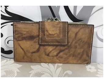 Cartera billetera de cuero Vintage, plegable monedero, billetera chequera, monedero, carpeta de cuero de las mujeres de Brown
