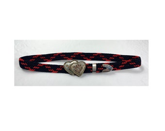 Cinturón western de doble corazón, cinturón de hebilla de corazón, cinturón negro y rojo, cinturón de mujer, cinturón elástico, cinturón de hebilla de oro, cinturón de hebilla de metal