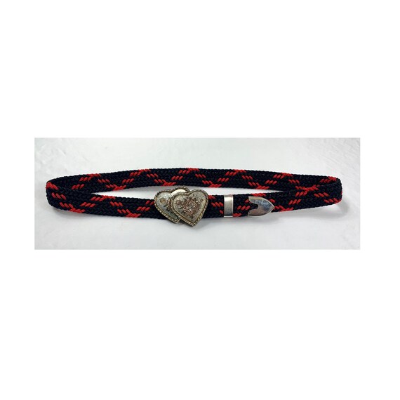 Western Double Heart belt, Heart buckle belt, Black and Red belt, Women’s belt, Stretch belt, Gold buckle belt, Metal belt buckle belt