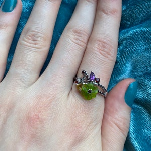 Delicate Floral Sterling Silver Ring Multistone & Multicolor
