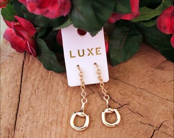 Long Horse Bit Equestrian Shiny Gold Metal Earrings - Metal Cowgirl Earrings Great Gift