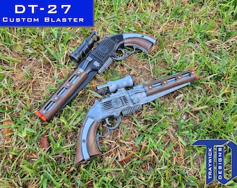 DT-27 Custom Mandalorian Inspired blaster - KIT, Bounty Hunter, Merc, Original by Traywick Designs - Spring loaded Trigger, Acrylic Lenses