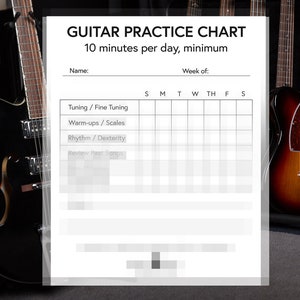 Gitaaroefenschema - digitale download, afdrukbaar oefenlogboek, muziekinstrument, muziek zonder bijbehoren, doe-het-zelfmuzikant