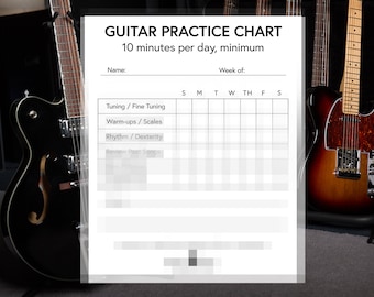 Guitar Practice Chart - Digital Download, Printable Practice Log, Musical Instrument, No-Side Music, DIY Musician