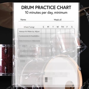 Drumoefenschema: digitale download, afdrukbaar oefenlogboek, muziekinstrument, geen muziek