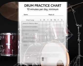 Drum Practice Chart - Digital Download, Printable Practice Log, Musical Instrument, No-Side Music