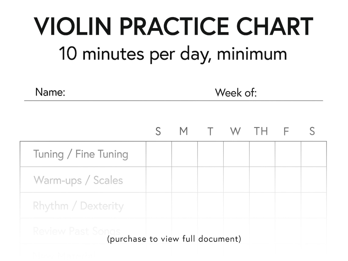 Violin Practice Chart Digital Download, Printable Practice Log, Musical