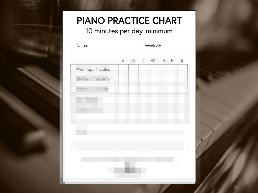 Piano Practice Chart Digital Download, Printable Practice Log, Musical