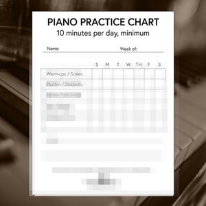 Piano Practice Chart - Digital Download, Printable Practice Log, Musical Instrument, DIY Musician