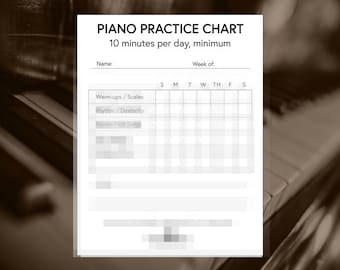 Piano Practice Chart - Digital Download, Printable Practice Log, Musical Instrument, DIY Musician