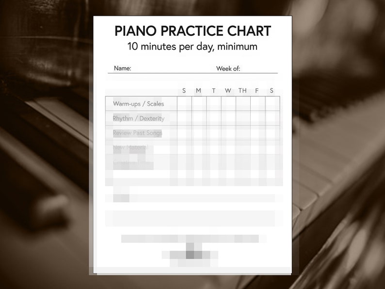 Piano Practice Chart - Digital Download, Printable Practice Log ...