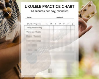 Ukulele Practice Chart - Digital Download, Printable Practice Log, Musical Instrument, No-Side Music