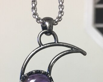 Amethyst Luna Necklace, Amethyst Half Moon Necklace, Celestial Amethyst Necklace, Crescent Moon Necklace, Celestial Jewelry,