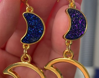 Crescent Moon Earrings, Celestial Earrings, Half Moon Earrings, Celestial Jewelry, Crystal Earrings, Crescent Moon Jewelry, Luna Earrings