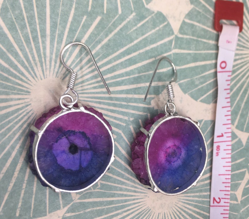 Agate Geode Slice Earrings Natural Crystal Earrings 925 Silver Earrings Holiday Jewelry Natural Stone Jewelry Natural Stone Earrings