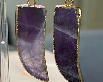 Natural Amethyst Horn Earrings, Natural Amethyst Earrings, Amethyst Jewelry, Amethyst Earrings, Mother’s Day Earrings, Spring Earrings